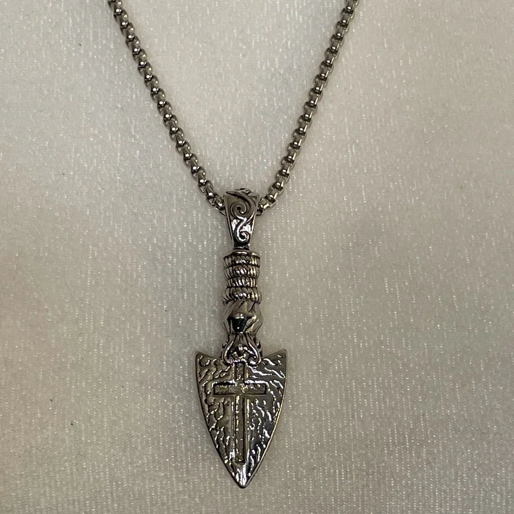 Stainless Steel Necklace with Vintage Cross Pendant